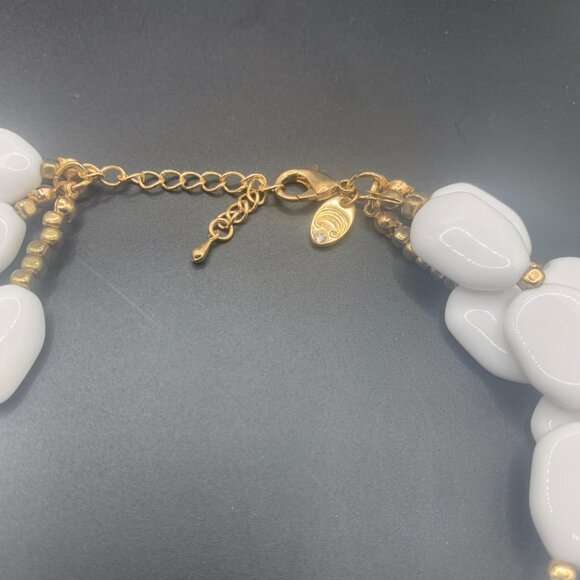 White 3 Strand Beaded Matinee Necklace by C - Picture 5 of 5